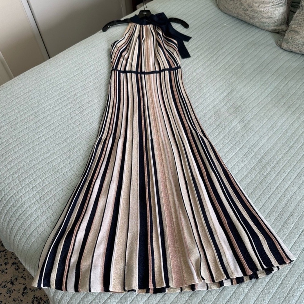St. John Striped Metallica halter Sleeveless Maxi Dress size 0 NWT - Picture 11 of 16